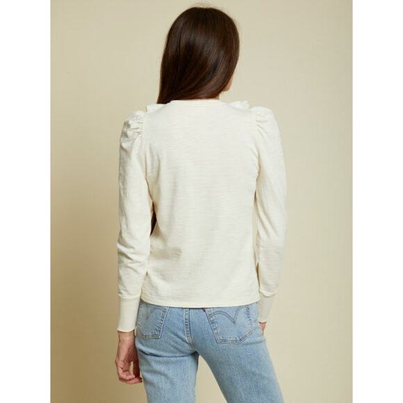 Nation LTD Tommie Frilly Henley Tee Off White Romantic Feminine Top Medium - Picture 2 of 7